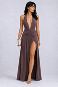 Lunoria | Elegante Halterneck Midi Jurk met Hoge Split