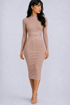 Lunoria | Elegante Midi Jurk met Opstaande Kraag en Tijdloze Pasvorm