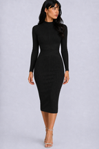 Lunoria | Elegante Midi Jurk met Opstaande Kraag en Tijdloze Pasvorm