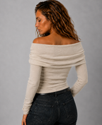 Lunoria | Off-Shoulder Gebreide Top met Lange Mouwen