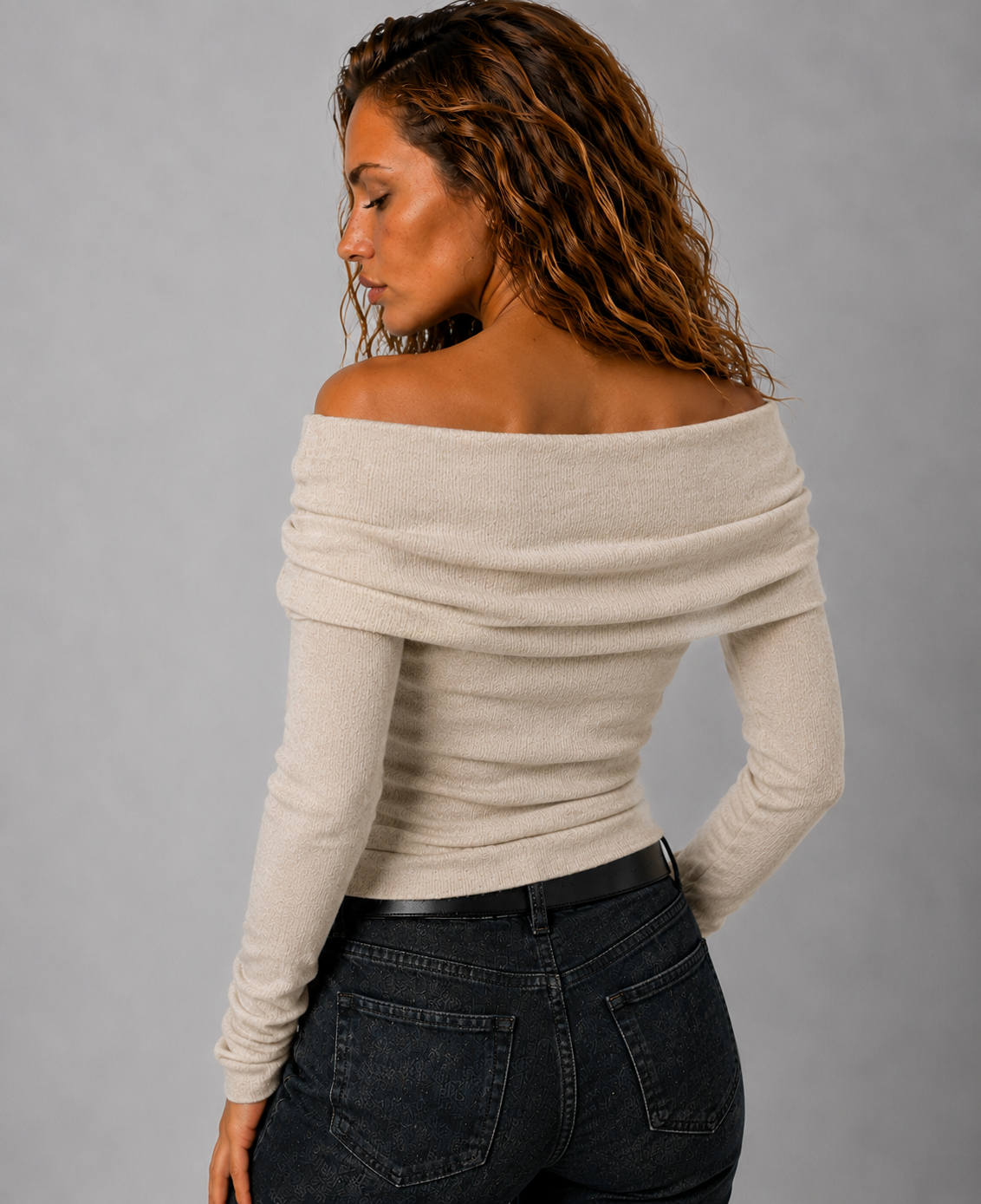 Lunoria | Off-Shoulder Gebreide Top met Lange Mouwen