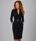 Lunoria | Midi Blazer Jurk met Ceintuur en V-Hals
