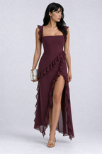 Lunoria | Zomerse Maxi Jurk met Ruches en Elegante Split