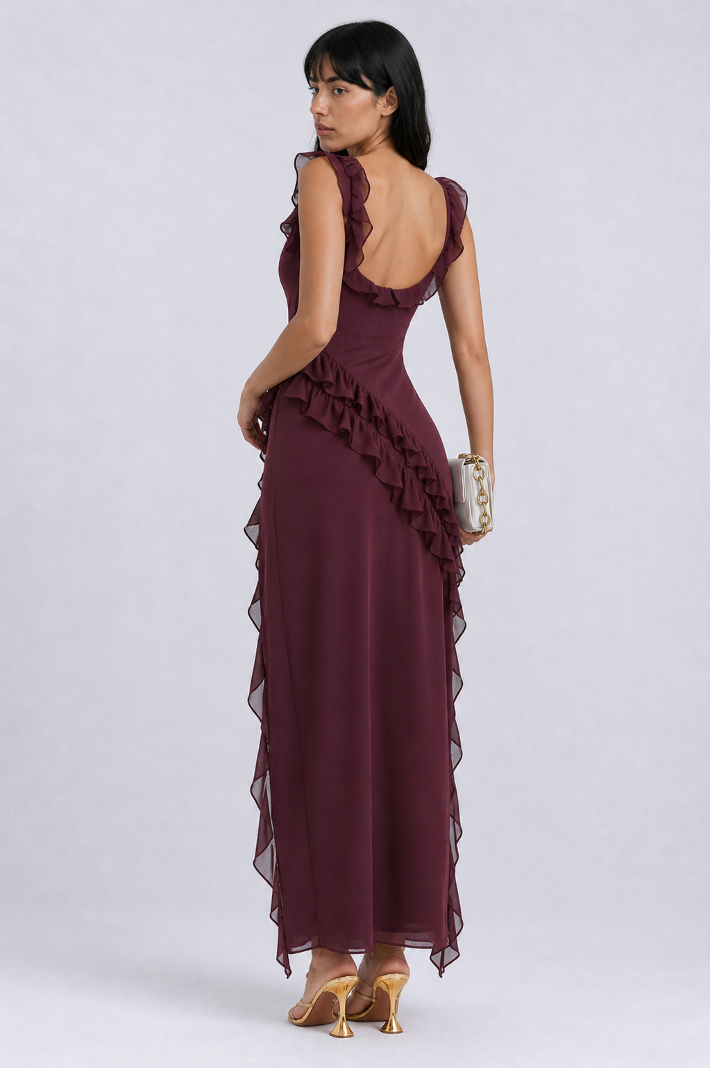 Lunoria | Zomerse Maxi Jurk met Ruches en Elegante Split