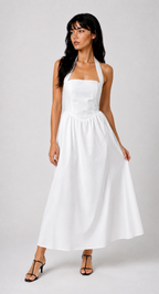 Lunoria | Halter Maxi Jurk met Open Rug en Vloeiende Pasvorm