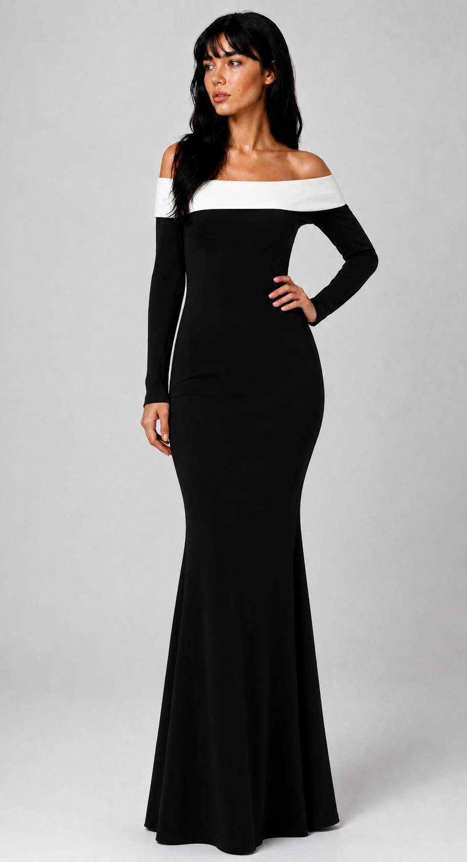 Lunoria | Elegante Off-Shoulder Maxi Jurk met Lange Mouwen