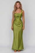 Lunoria | Luxe Satijnen Maxi Jurk met Drapering