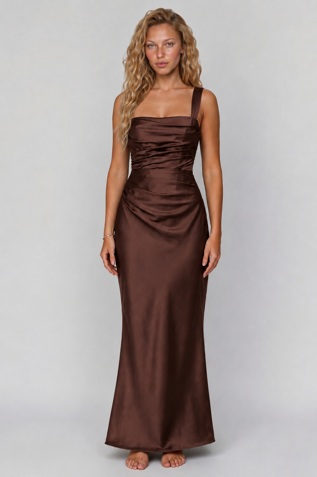 Lunoria | Luxe Satijnen Maxi Jurk met Drapering