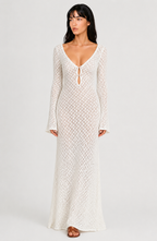 Lunoria | Gehaakte Maxi Jurk met V-Hals en Bell Sleeves