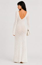 Lunoria | Gehaakte Maxi Jurk met V-Hals en Bell Sleeves