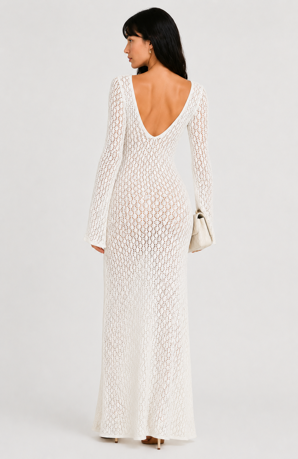 Lunoria | Gehaakte Maxi Jurk met V-Hals en Bell Sleeves