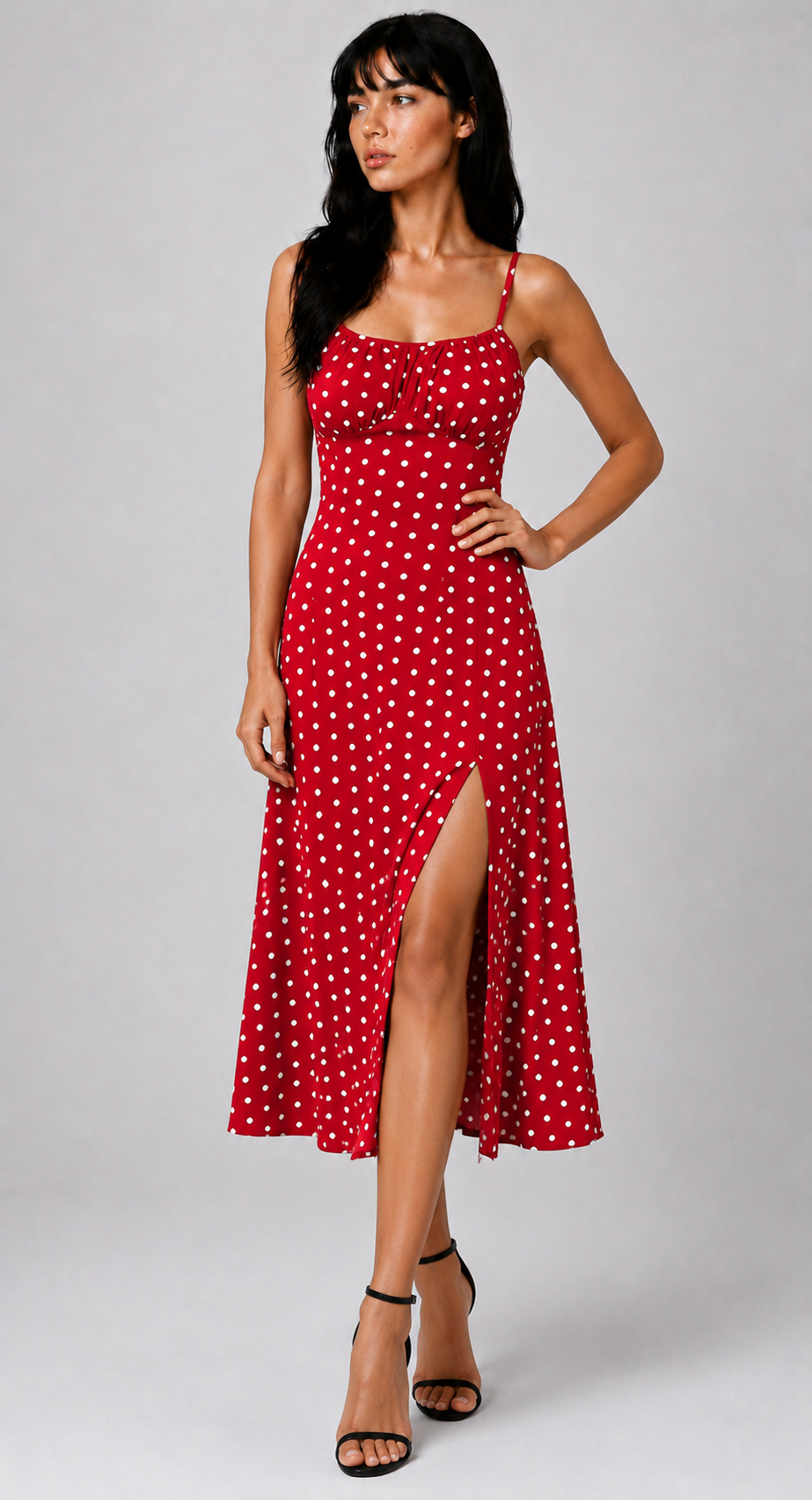Lunoria | Lange Polka Dot Jurk met Split