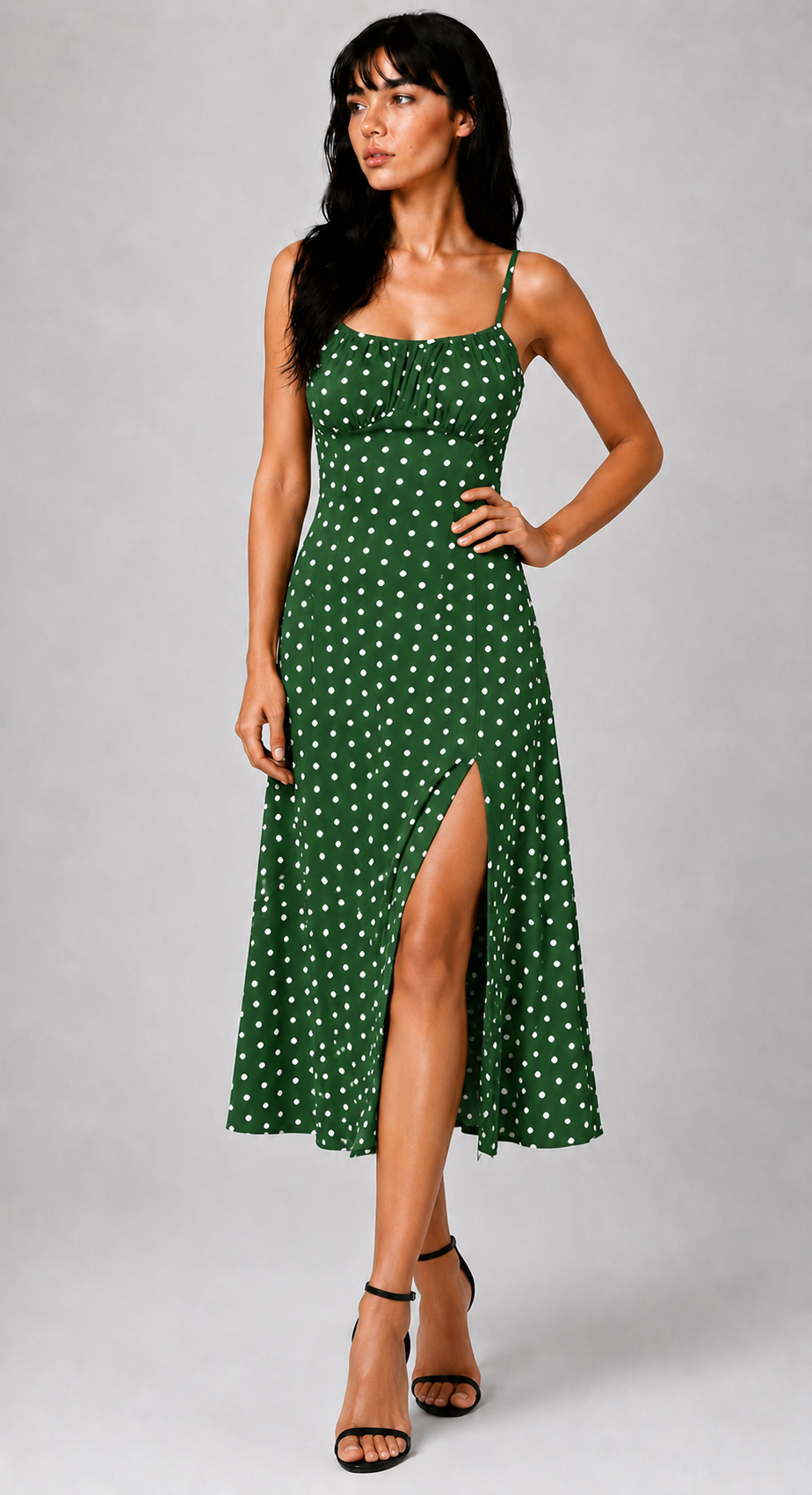 Lunoria | Lange Polka Dot Jurk met Split