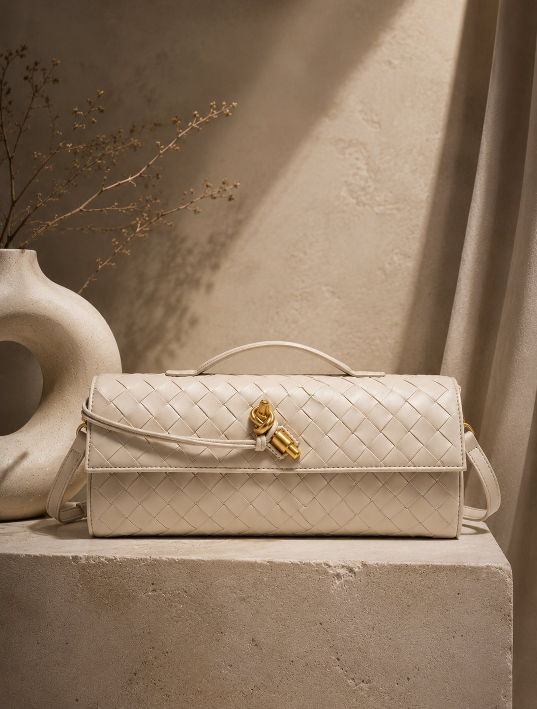 Lunoria | Gevlochten Tas met Luxe Gevlochten Design en Gouden Details