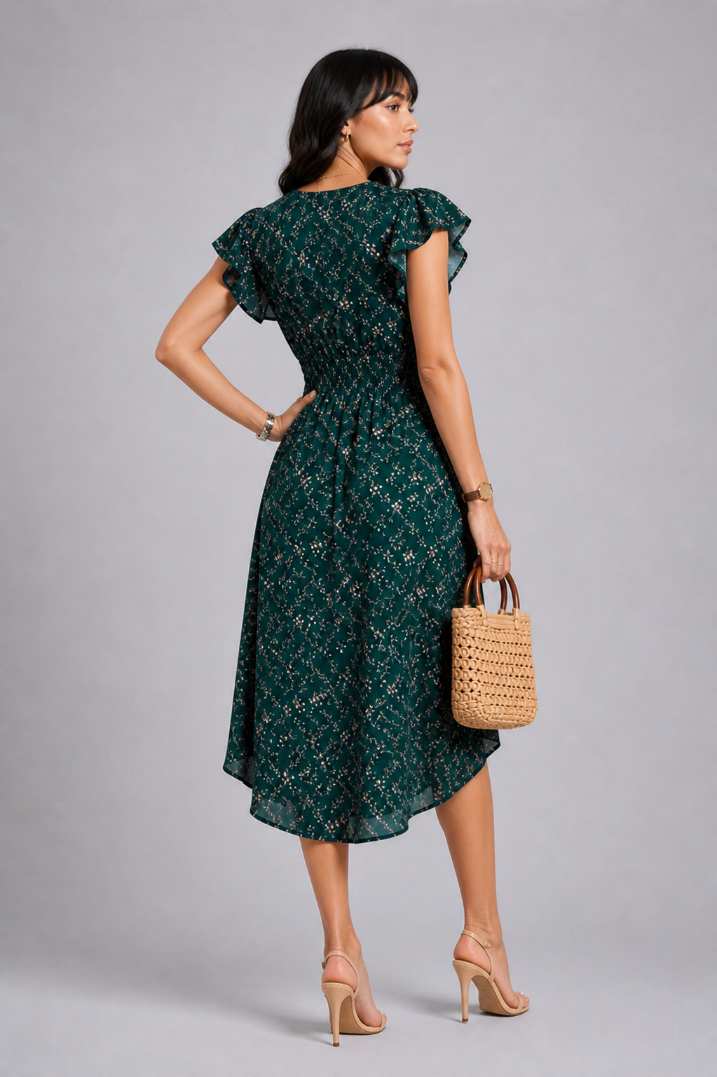 Lunoria | Luchtige Midi Jurk met Bloemenprint