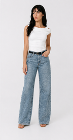 Lunoria | Rechte High-Waist Jeans met Glitter Details
