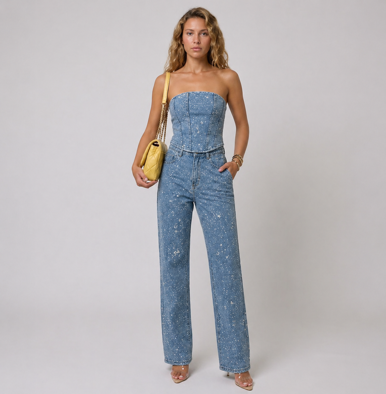 Lunoria | Stijlvolle Strapless Jumpsuit met Glitter Details
