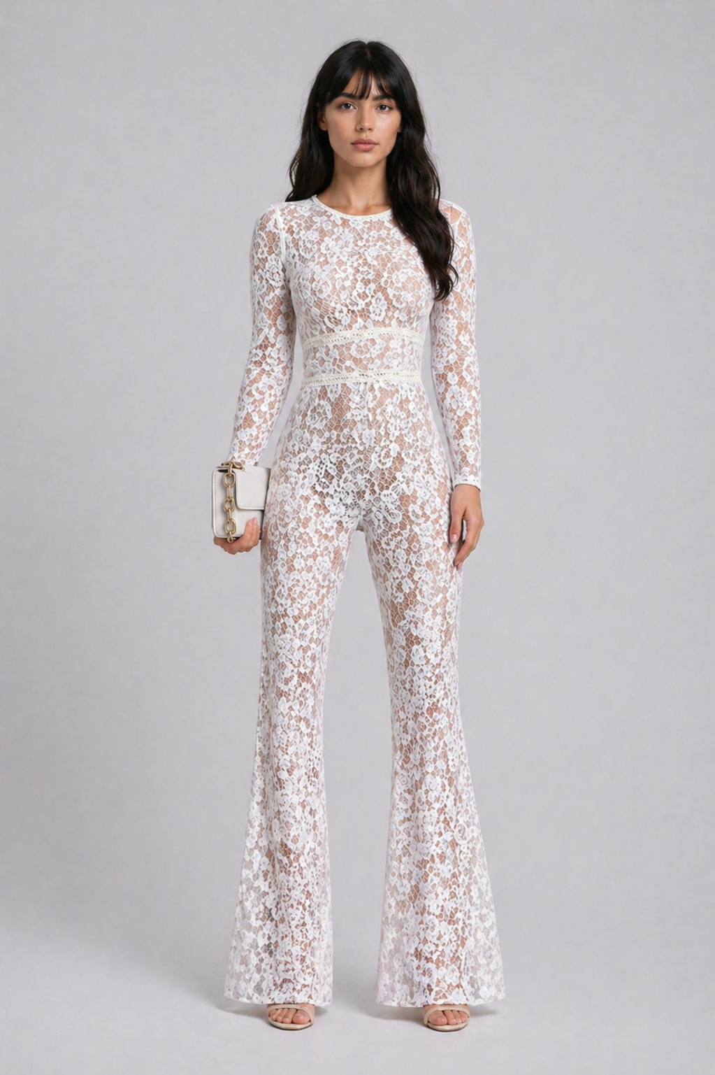 Lunoria | Elegante Jumpsuit met Kanten Details en Wijde Pijpen