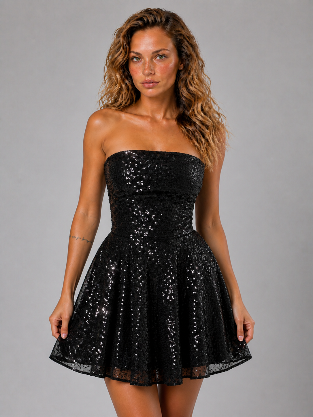 Lunoria | Sprankelende Mini Jurk met Strapless Corset en Flared Skirt