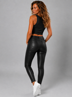 Lunoria | Leatherlook Skinny Broek met Stretch Pasvorm