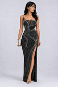 Lunoria | Glamoureuze Strass Maxi Jurk met Beensplit