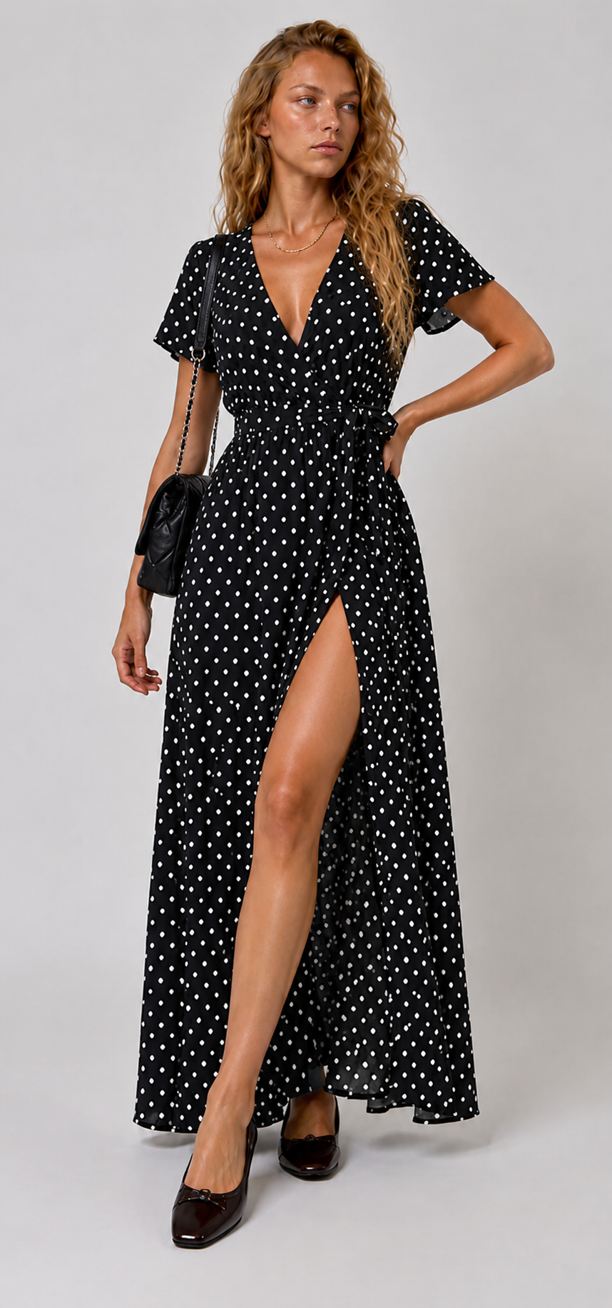 Lunoria | Zomerse Maxi Jurk met Polka Dots en Split