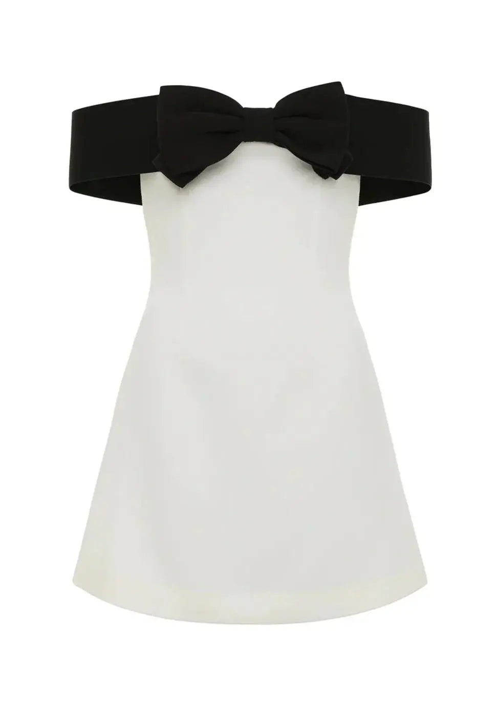 Lunoria | Witte Mini Jurk met Zwarte Strik en Off-Shoulder Halslijn