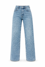 Lunoria | Rechte High-Waist Jeans met Glitter Details