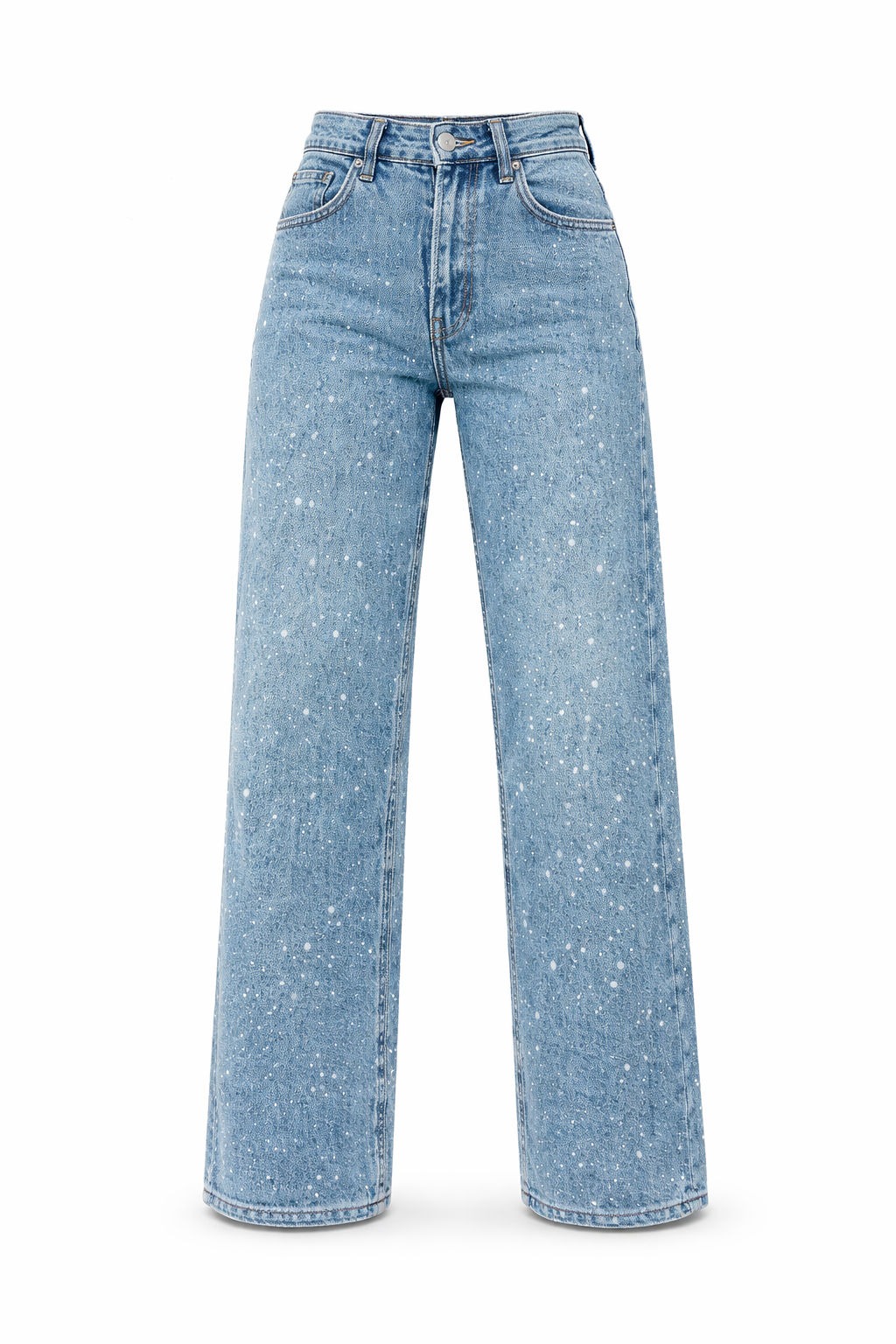 Lunoria | Rechte High-Waist Jeans met Glitter Details