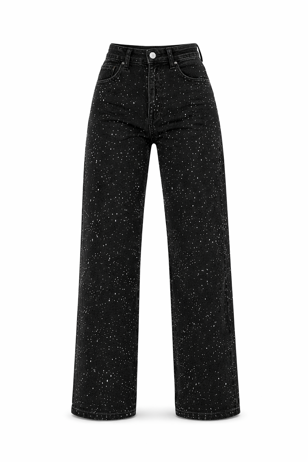 Lunoria | Rechte High-Waist Jeans met Glitter Details