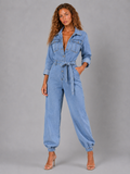 Lunoria | Denim Jumpsuit met Knoopsluiting en Lange Mouwen