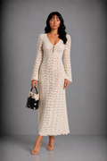 Lunoria | Witte Doorschijnende Maxi Cover-Up Jurk met Cut-Out Details