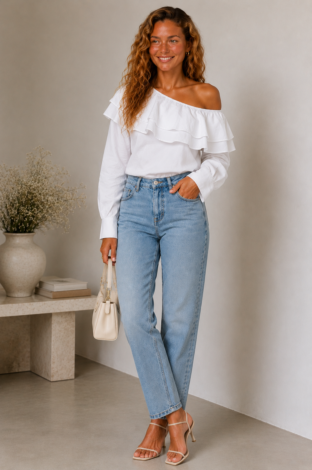 Lunoria | Off-Shoulder Blouse met Ruches en Asymmetrisch Design