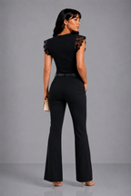 Lunoria | Kanten Crop Top met Diepe V-Hals en Florale Details