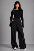 Lunoria | Wijde Broek met Elastische Taille en Elegant Overslagdetail