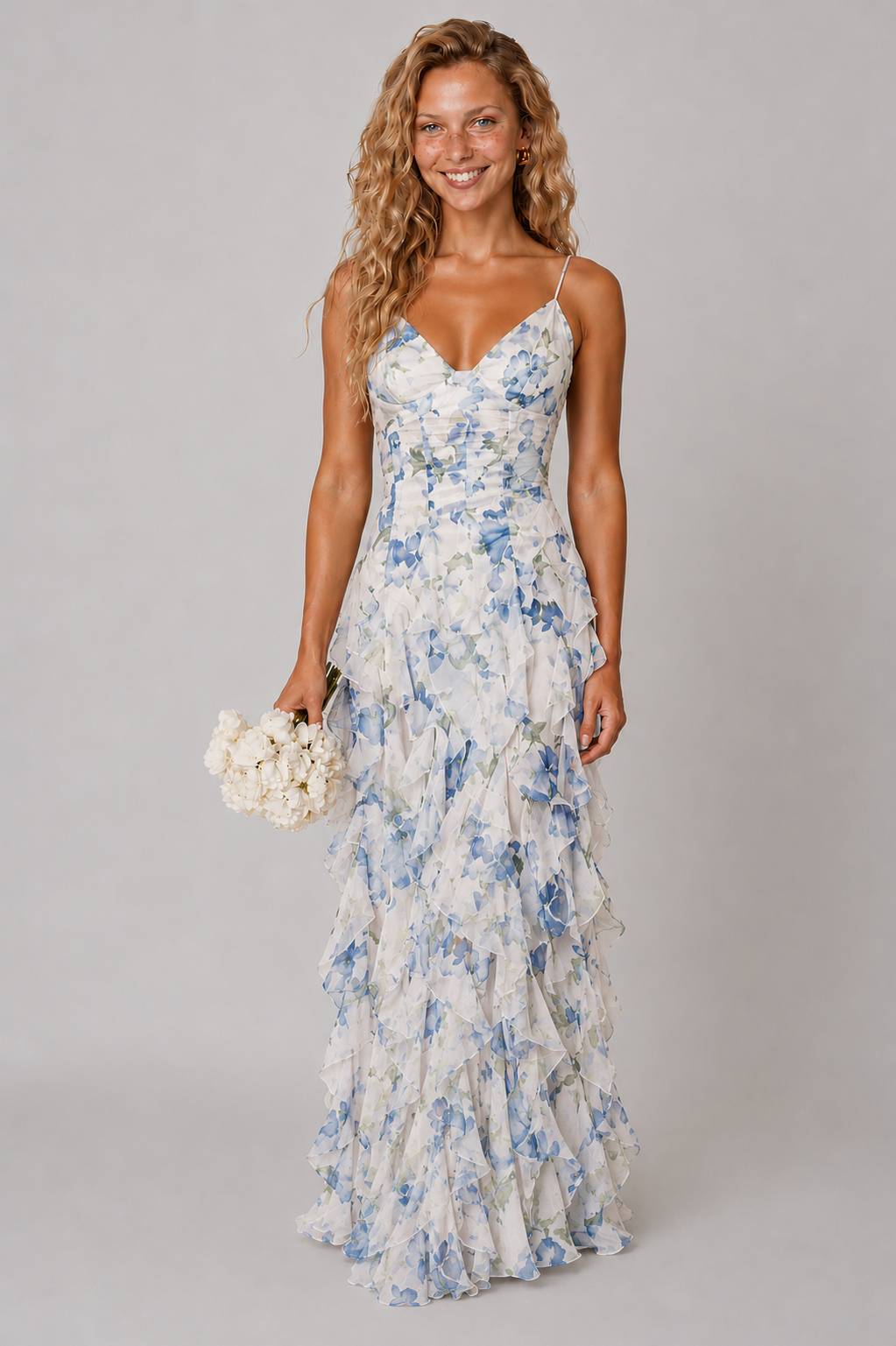 Lunoria | Romantische Bloemen Maxi Jurk met Ruches
