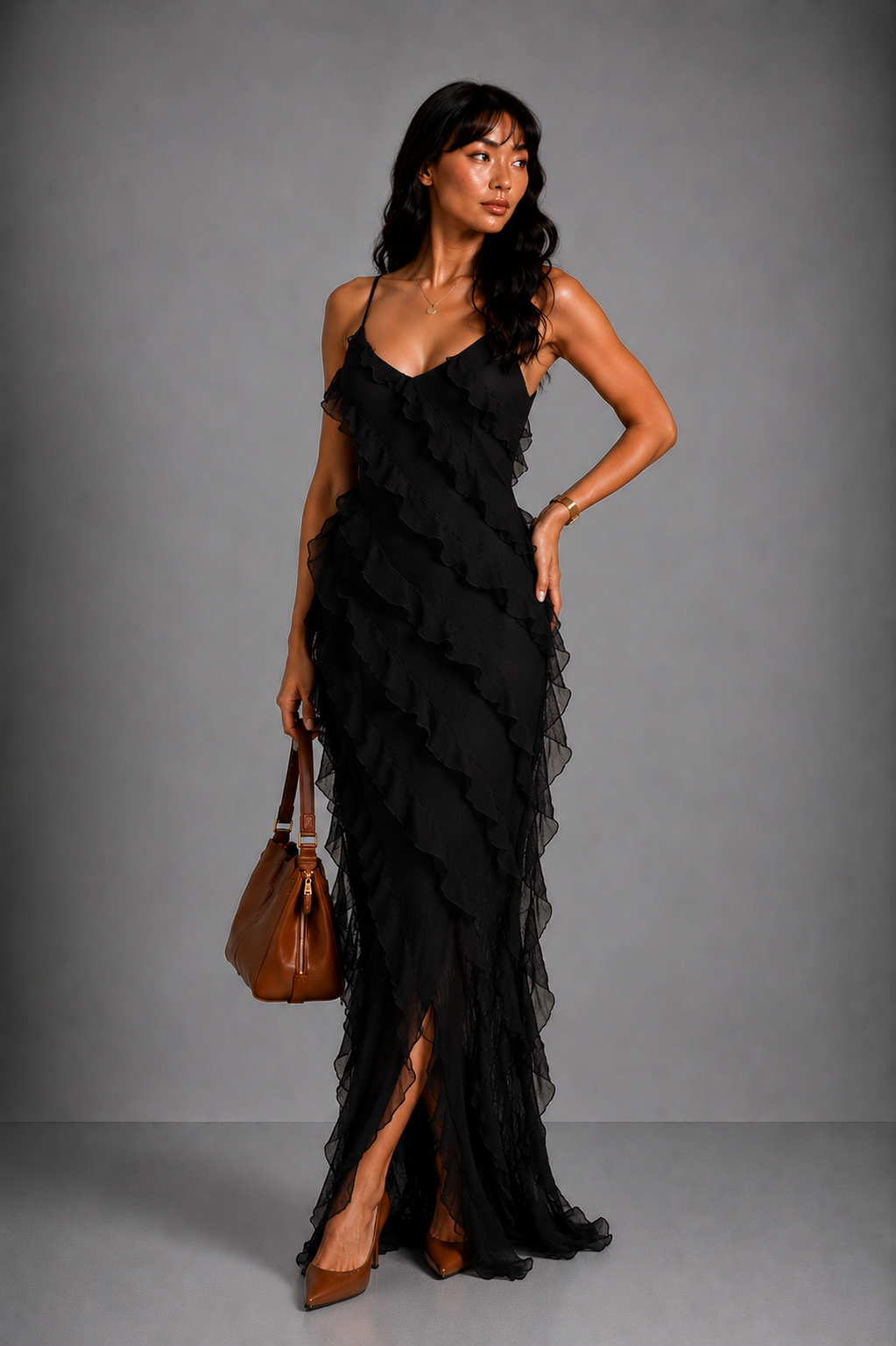 Lunoria | Elegante Ruffle Jurk met Vrouwelijke Pasvorm