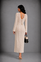 Lunoria | Witte Doorschijnende Maxi Cover-Up Jurk met Cut-Out Details