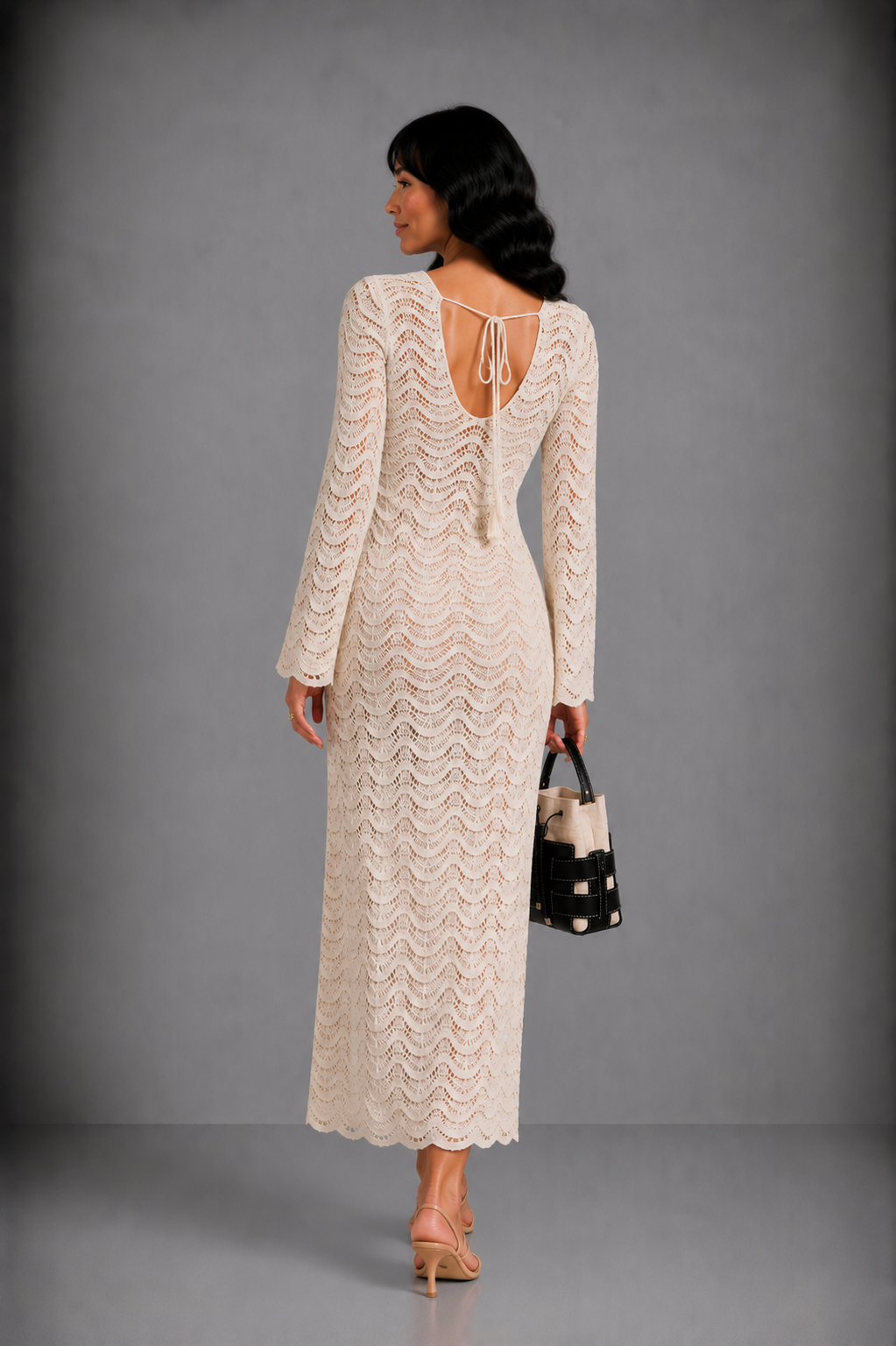 Lunoria | Witte Doorschijnende Maxi Cover-Up Jurk met Cut-Out Details