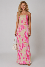 Lunoria | Strapless Plissé Maxijurk met Bloemenprint