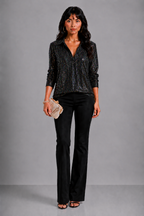 Lunoria | Blouse met Wrap-Halslijn en Subtiele Pailletten Details