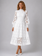 Lunoria | Kanten Midi Jurk met Romantische Details en Elegante Pasvorm
