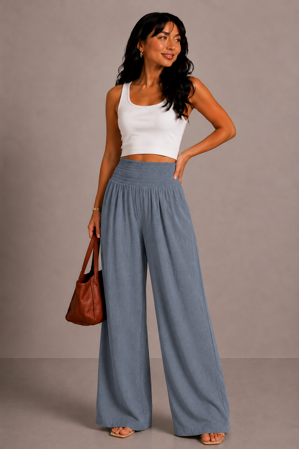 Lunoria | Comfortabele High-Waist Broek met Wijde Pijpen