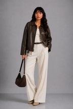 Lunoria | Jas met Leren Look en Relaxte Pasvorm