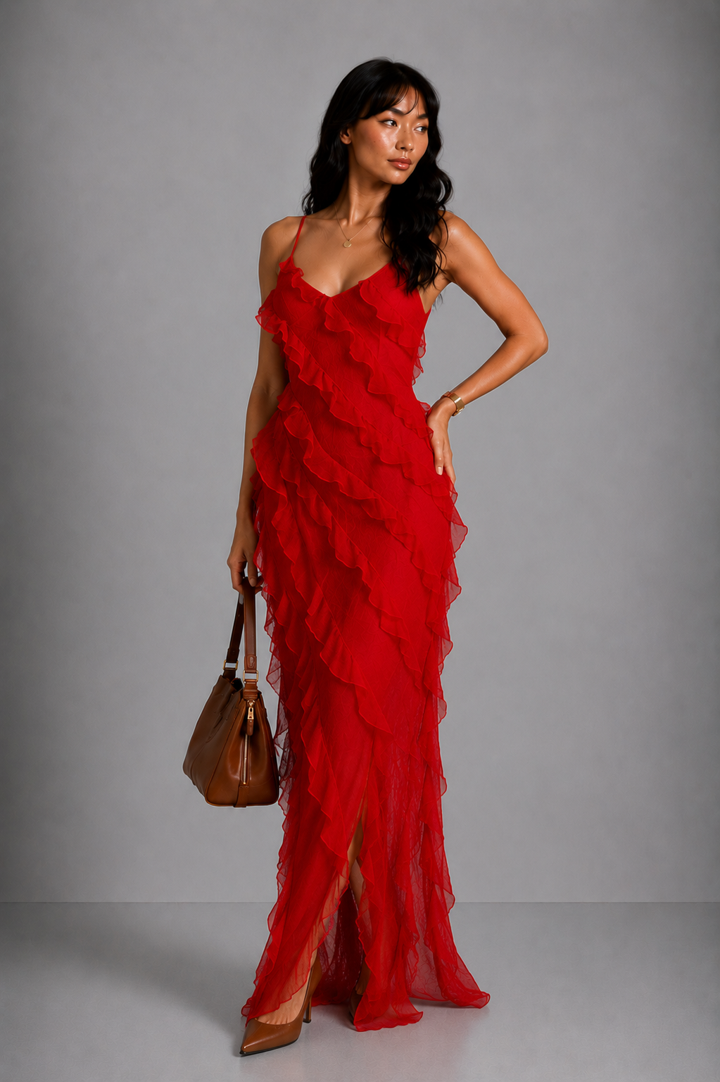 Lunoria | Elegante Ruffle Jurk met Vrouwelijke Pasvorm