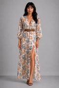 Lunoria | Zomerjurk met V-Hals en Bladerenprint