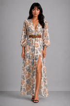 Lunoria | Zomerjurk met V-Hals en Bladerenprint