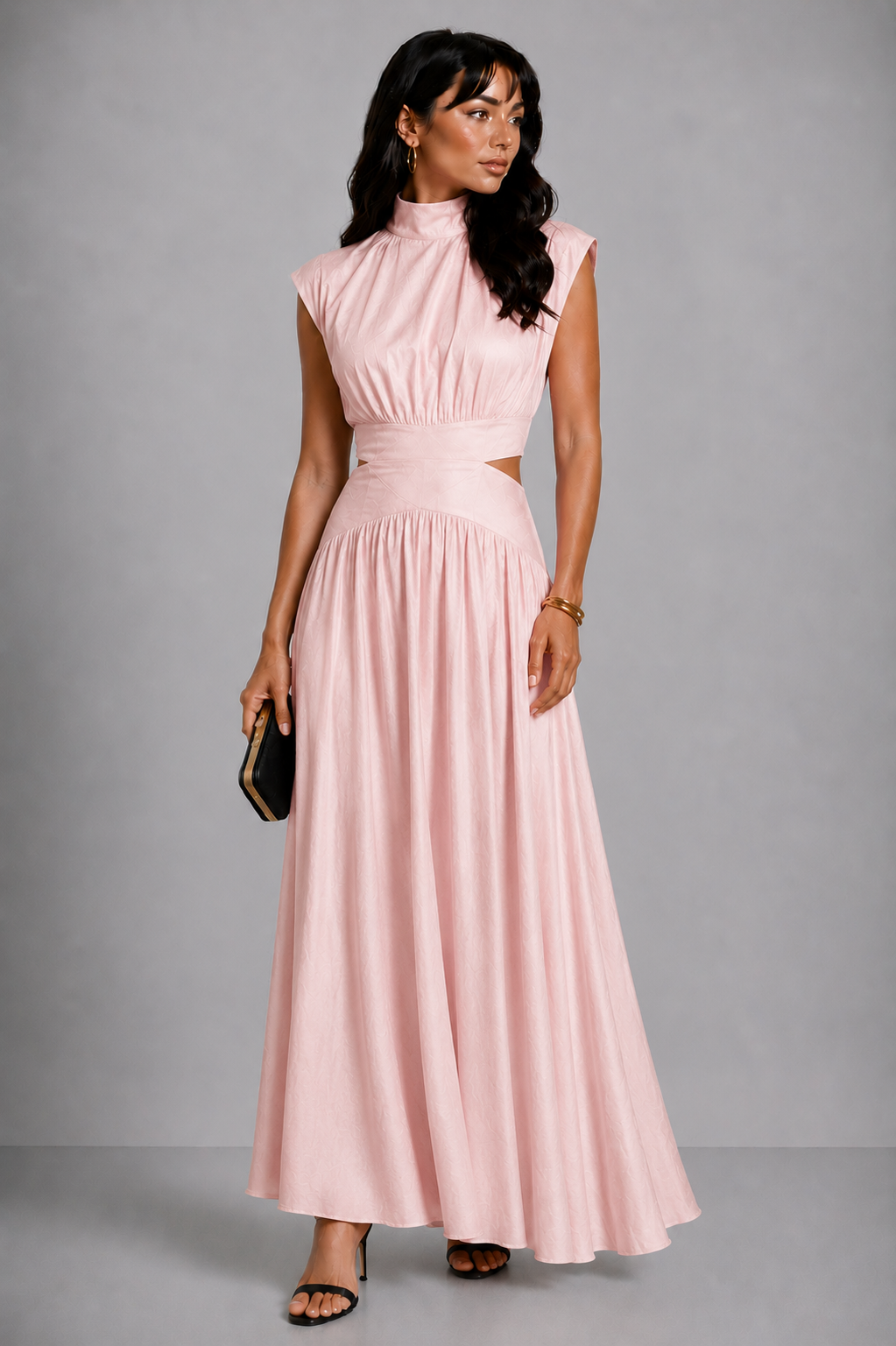 Lunoria | Elegante Maxi Jurk met Hoge Hals en Taille Cut-Out