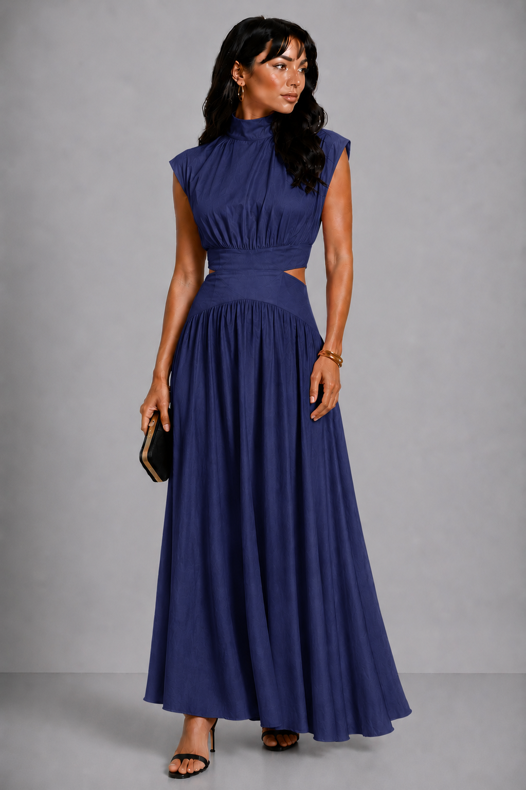 Lunoria | Elegante Maxi Jurk met Hoge Hals en Taille Cut-Out