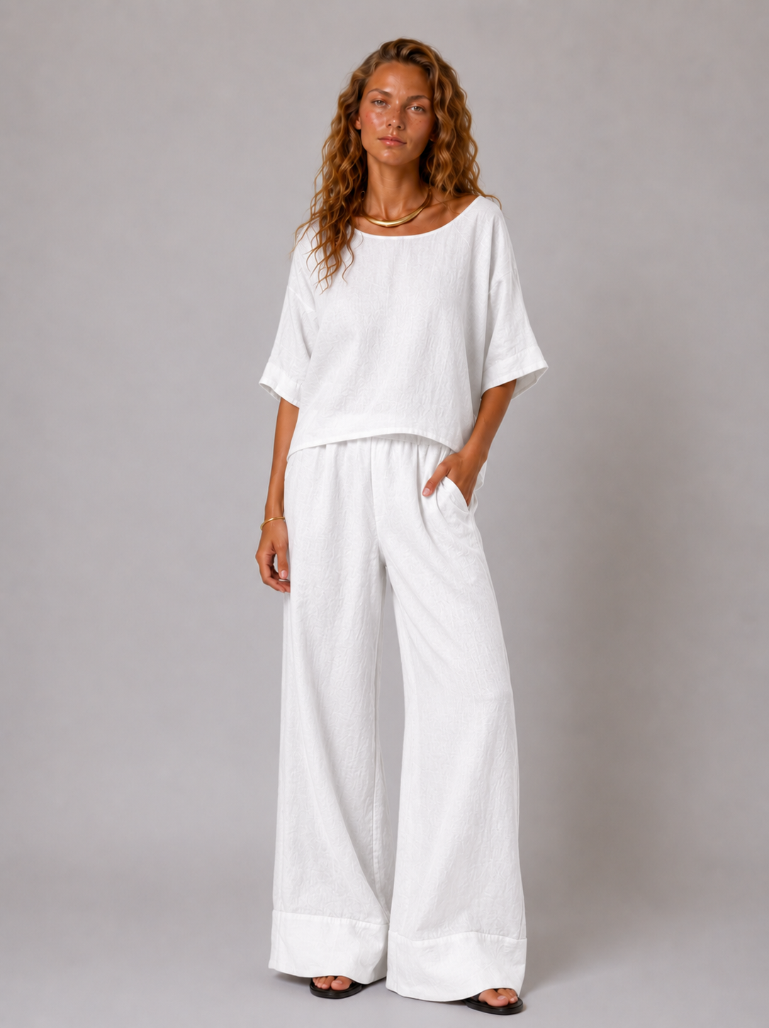 Lunoria | Linnen Set met Cropped Top en Wijde Broek